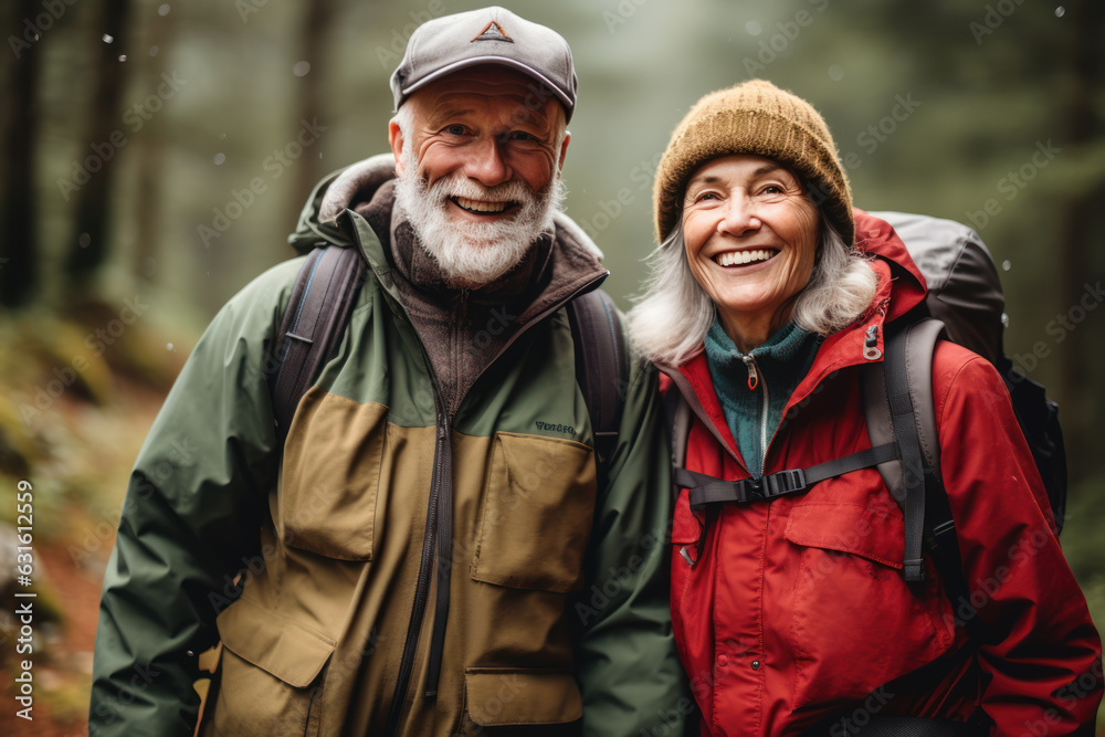 Blissful Elderly Couple Plans Hike, Radiating Joy Amidst Nature