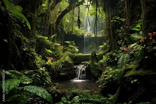 Tranquil Ambiance  Discover the Enchanting Beauty of a Cascading Waterfall in a Dense Rainforest  generative AI