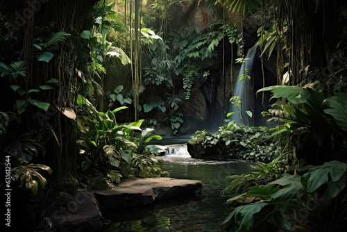 Tranquil Cascading Waterfall  A Serene Oasis in a Lush Rainforest  generative AI