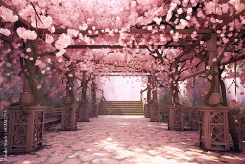 Enchanting Pink Ambiance  A Dreamy Cherry Blossom Garden in Full Bloom  generative AI