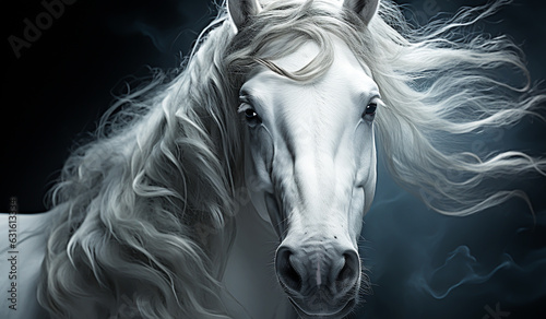 Majestic closeup of a white horse. AI generated