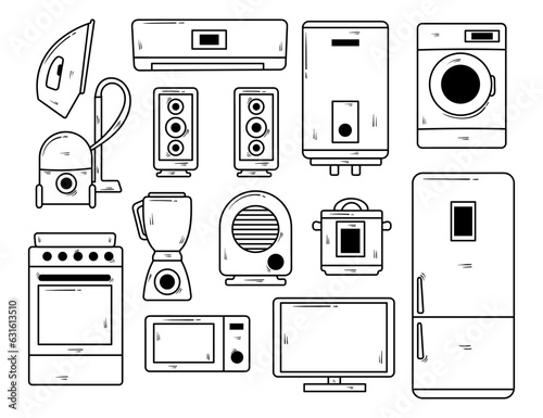 Hand Drawn Household Appliances Collection in Doolde Vector Element Illustration Style
