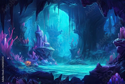 Discover the Enchanting Secrets of a Glowing Underwater Cave: Bioluminescent Creatures and Hidden Wonders Await!, generative AI © Michael