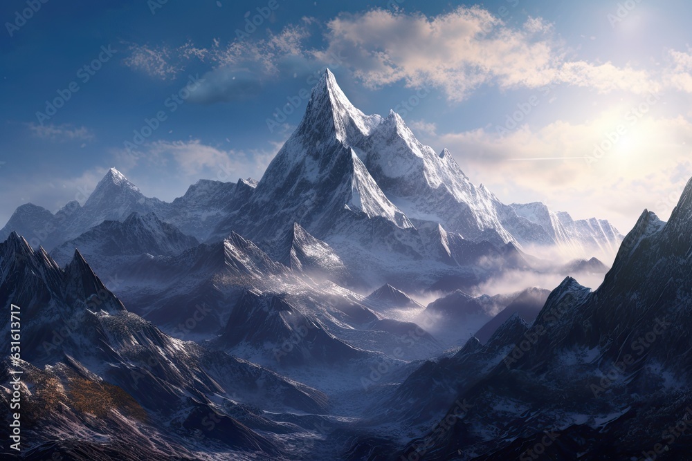 Jagged Peaks, Snowy Slopes, and Crisp Alpine Air: Exploring a Majestic Mountain Range, generative AI