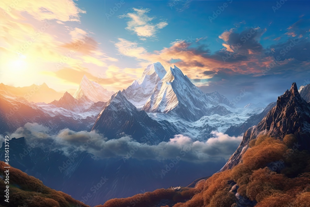 Spectacular Snow-Capped Peaks: Exploring the Majestic Mountain Range, generative AI
