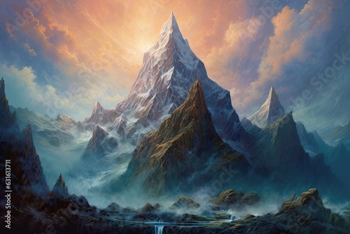Jagged Peaks and Dramatic Cliffs: Exploring the Grandeur of a Majestic Mountain Range, generative AI © Michael