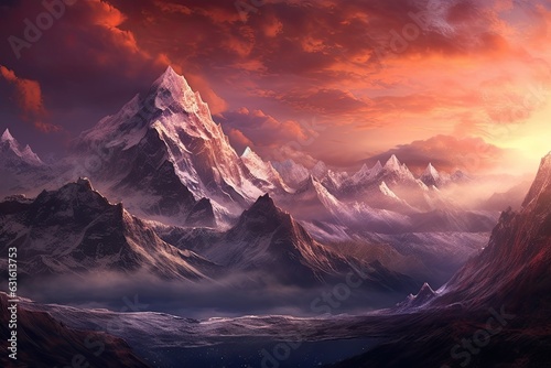 Snow-Capped Peaks and Majestic Landscapes: Exploring a Picturesque Mountain Range, generative AI