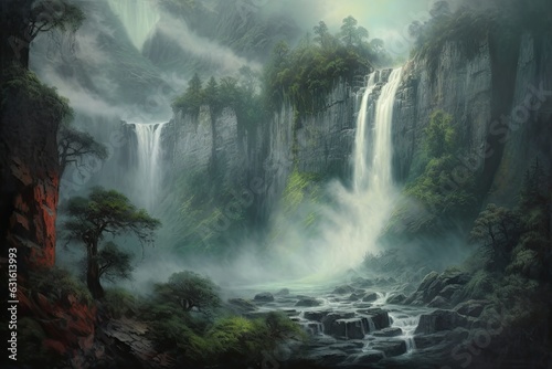 Captivating Natural Wonder  A Majestic Waterfall with Cascading Waters  Misty Spray  and Thunderous Roar  generative AI