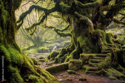 Mystical Forest: Ancient Trees, Soft Moss, and a Magical Atmosphere, generative AI © Michael