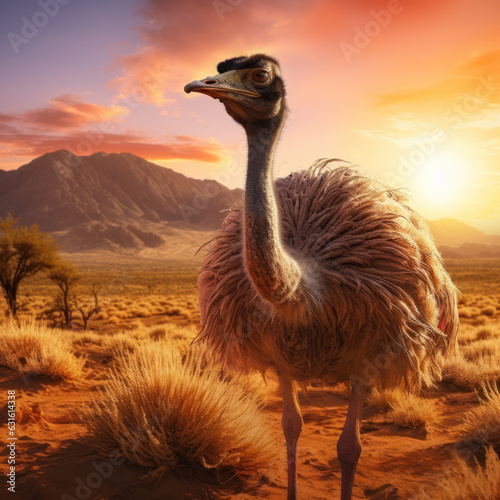 Ostrich in its Natural Habitat, Wildlife Photography, Generative AI