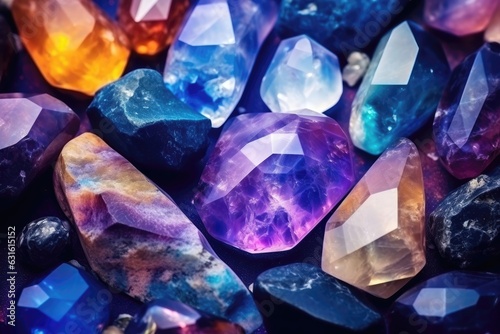 Gemstones texture background. Gem-like crystals.