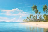 Powdery White Sand, Turquoise Waters, and Serene Palm Trees: A Tranquil Beach Escape, generative AI