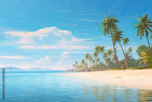 Powdery White Sand, Turquoise Waters, and Serene Palm Trees: A Tranquil Beach Escape, generative AI