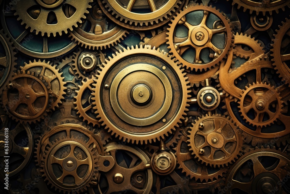 Steampunk clockwork texture background, intricate and mechanical gears and cogs, industrial and retro-futuristic surface Steampunk clockwork texture background, intricate and mechanical gears and cogs, industrial and retro-futuristic surface