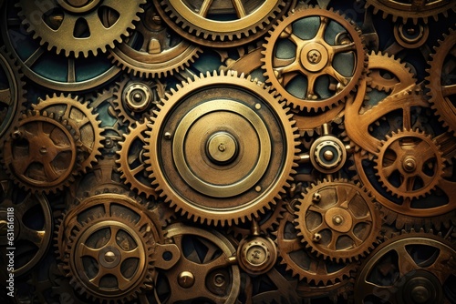 Steampunk clockwork texture background, intricate and mechanical gears and cogs, industrial and retro-futuristic surface