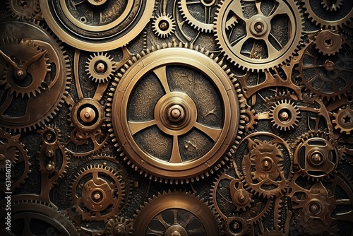 Steampunk clockwork texture background, intricate and mechanical gears and cogs, industrial and retro-futuristic surface