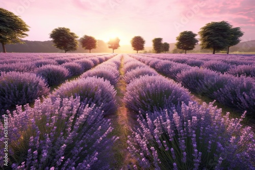 Aromatic Bliss: Exploring a Boundless Expanse of Tranquil Lavender Fields, generative AI