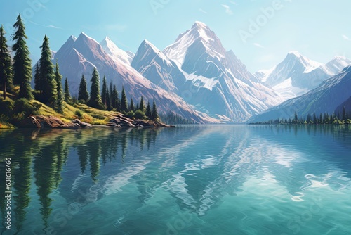 Crystal-clear Water & Majestic Peaks: Embracing Tranquility in a Serene Reflection of a Mountain Lake, generative AI