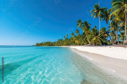 Turquoise Waters and Palm Trees: Discovering a Tropical Paradise Beach with Powdery White Sand, generative AI