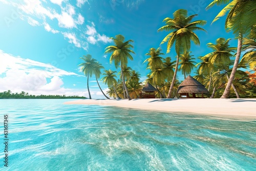Tropical Paradise: A Stunning Island Getaway with Palm Trees, Turquoise Waters, and White Sandy Beaches, generative AI