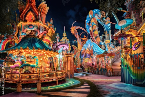 Colorful Rides, Festive Decorations, and Joyful Laughter: Immersive Experience at a Vibrant Carnival, generative AI © Michael