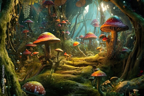 Enchanting Fairy Forest: Moss-Covered Trees, Glowing Mushrooms, and Whimsical Creatures, generative AI