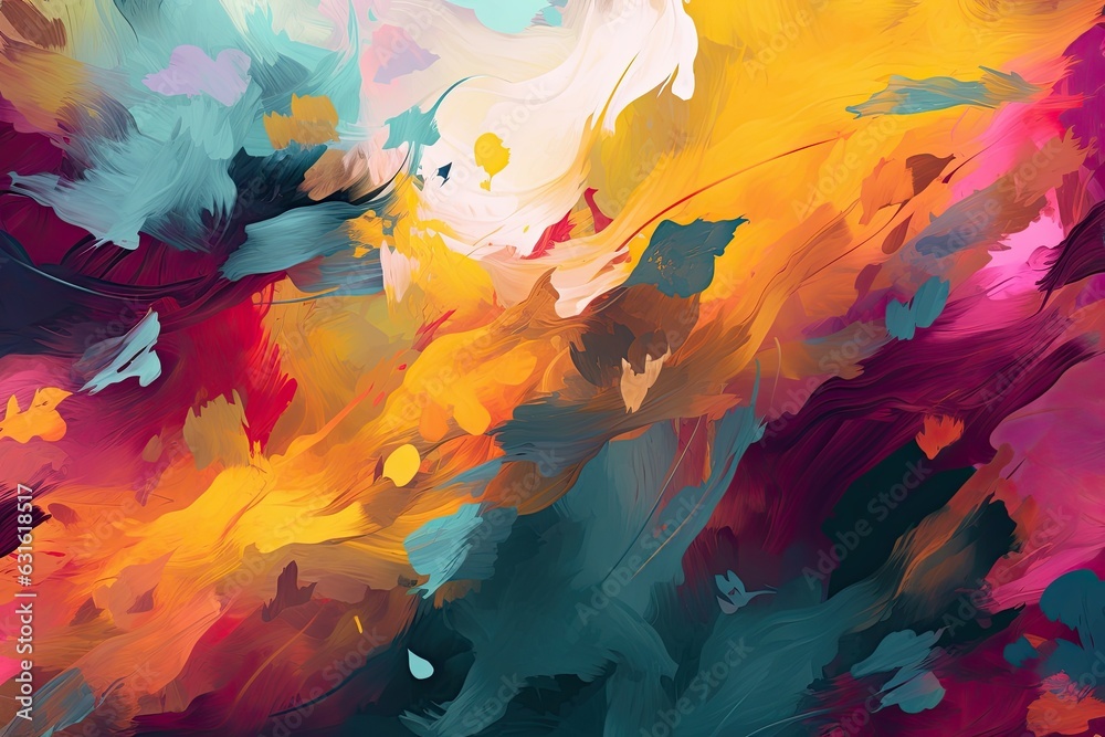 Vibrant Brushstrokes and Bold Colors: Exploring Dynamic Composition in an Abstract Digital Artwork, generative AI