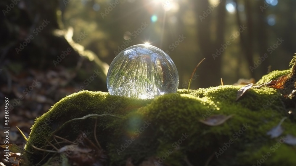 Lens flare crystal ball mossy rocks beautiful photo Ai generated art Lens flare crystal ball mossy rocks beautiful photo Ai generated art