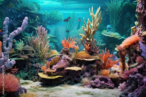 Vibrant Kaleidoscope: Exploring an Underwater Coral Garden Teeming with Marine Life, generative AI © Michael