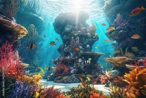 Discover the Enchanting Wonders of an Underwater Paradise: Vibrant Coral Reefs, Tropical Fish, and Hidden Treasures Await!, generative AI © Michael