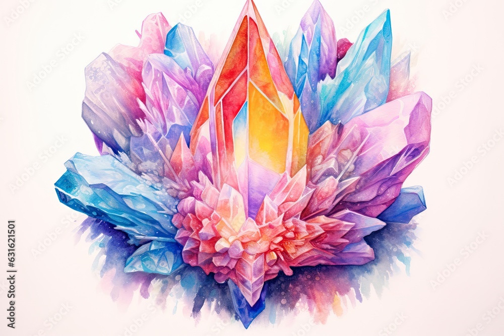 Obraz premium Multicolored Facets: Sparkling Crystal Geode Unveiling Mystical Energy Within, generative AI