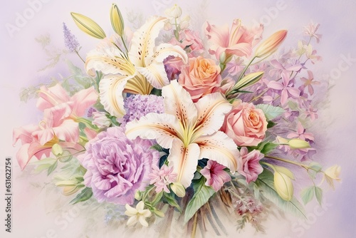 Pastel Floral Bouquet: Exquisite Drawings Blooming with Fragrance and Delicacy, generative AI