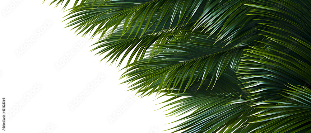 Green Leaves of palm ,coconut tree bending isolated on white background