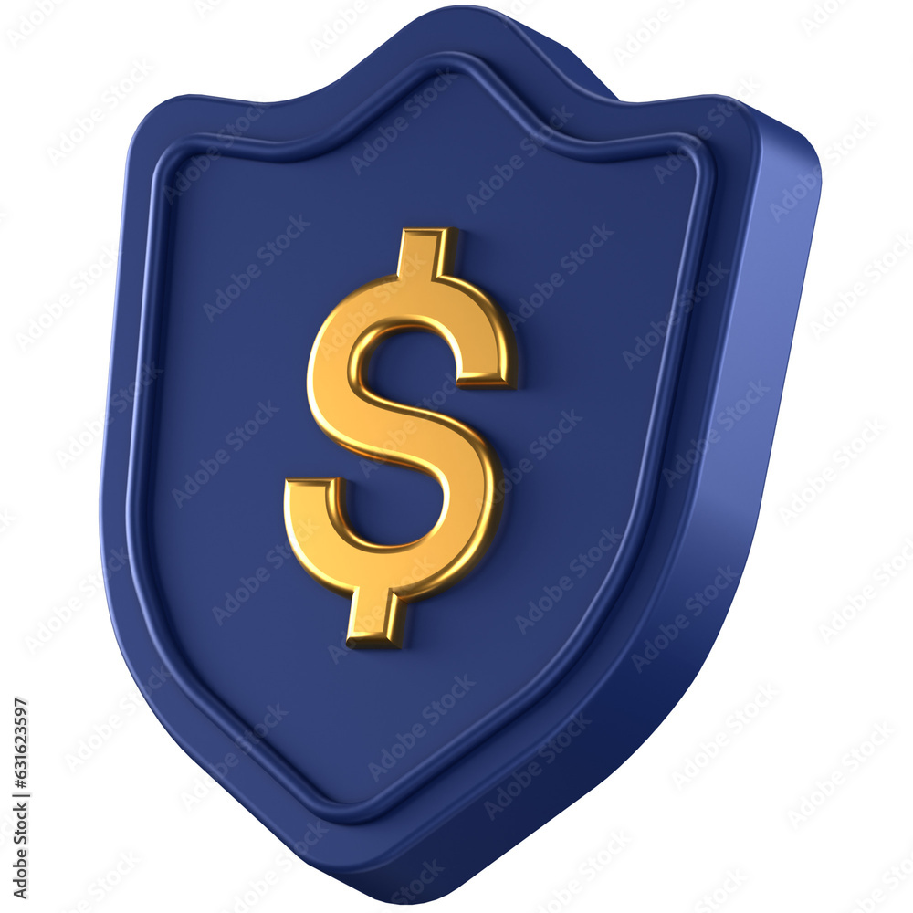 3d icon of a blue shield with gold dollar sign in the center 3d icon of a blue shield with gold dollar sign in the center