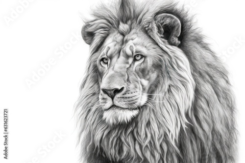 King of the Jungle: A Majestic Lion Drawing With a Fierce Mane and Regal Stance, generative AI