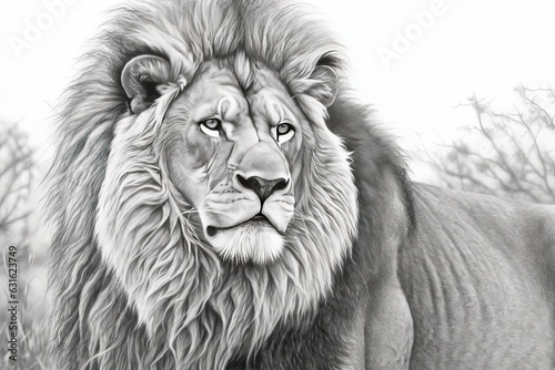 Regal Lion  Majestic Mane  Powerful Presence   King of the Savanna in Stunning Drawing  generative AI