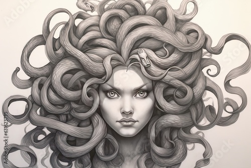 Enchanting Medusa Drawing: Serpent Hair, Petrifying Gaze, Captivating Majesty, generative AI