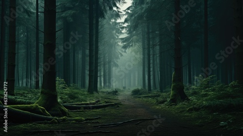 Foggy forest panorama. Creepy fairytale looking woods on a misty day.3 © Floren Horcajo