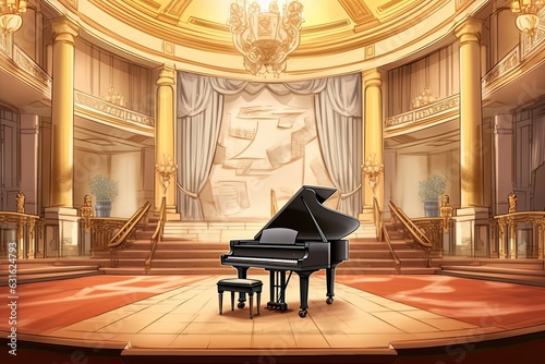 Ivory Keys Glide in Elegant Grand Piano Drawing - Lavish Concert Hall Ambiance, generative AI