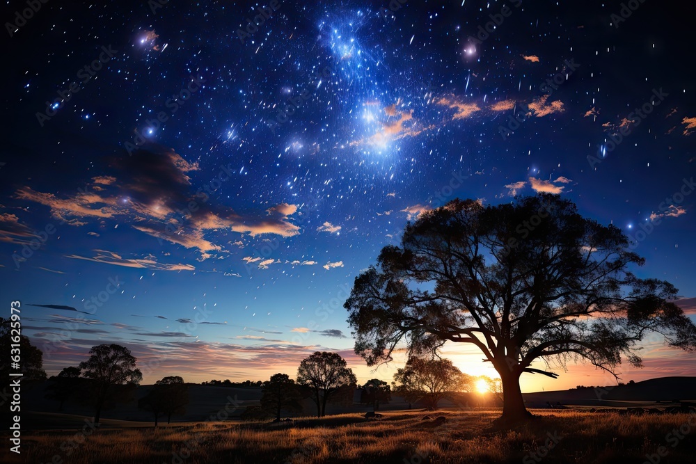 Fototapeta premium Breathtaking scene of a meteor shower illuminating the night sky