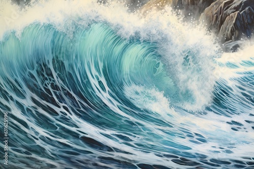 Powerful Ocean Waves Crashing Against Majestic Cliffs: Dynamic Energy and Unyielding Power in a Drawing, generative AI
