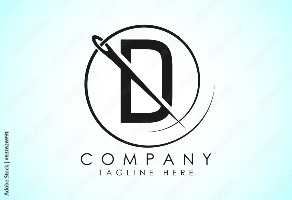 English alphabet D with sewing needle and thread Icon. Tailoring logo design concept. English alphabet D with sewing needle and thread Icon. Tailoring logo design concept.