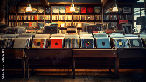 un magasin de disques vinyles avec des bacs à disques photo