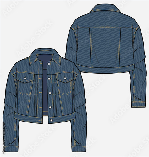 OVERSIZE CROP DENIM JACKET WITH DROP SHOULDER DETAIL DESIGNED FOR WOMEN AND TEEN GIRLS IN VECTOR ILLUSTRATIONS