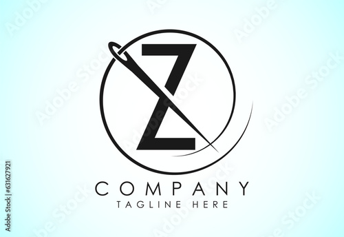English alphabet Z with sewing needle and thread Icon. Tailoring logo design concept.