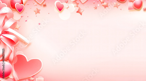 Cute and Girly Pink Background with Hearts Stars and Ribbons for Love Celebration AI Generative © Graphics.Parasite