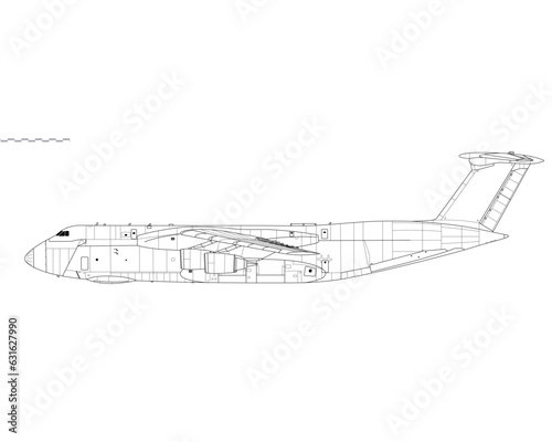 Lockheed C-5M Super Galaxy. Vector drawing of strategic transport aircraft. Side view. Image for illustration and infographics.