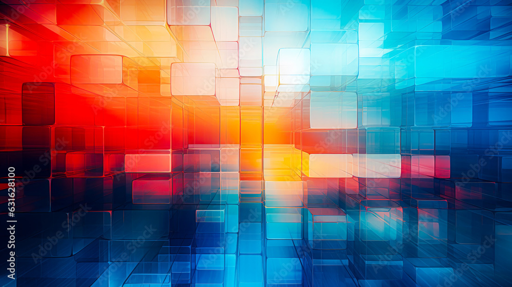 Vibrant Gradient of Blue and Red Cubes on a Bright Orange Horizon A Modern and Stylish Abstract Background for Illustration and Design AI Generative