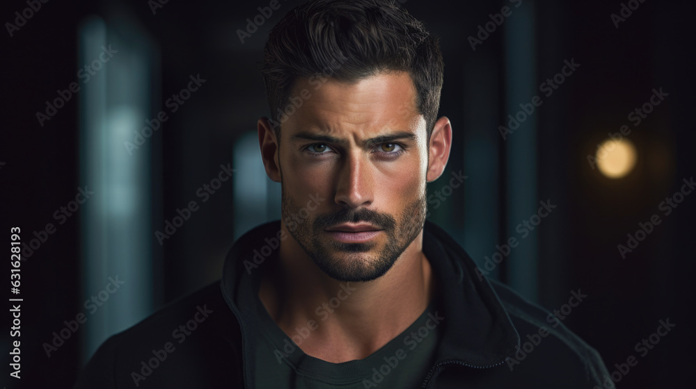Portrait of handsome man with a black hoodie, upper body Portrait of handsome man with a black hoodie, upper body