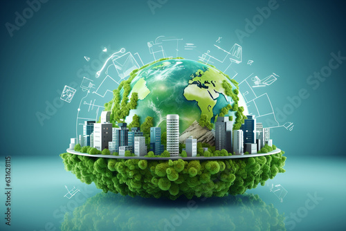 Environmental technology concept. Abstract illustration. Sustainable development goals. SDGs. Green Earth in concept of Saving the environment, and environmentally sustainable. Environment World Earth